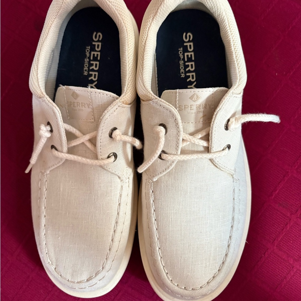 Sperry Cream Boat Shoes with Leather Construction